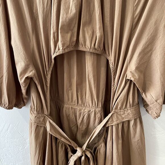 H&M Cotton Puff Sleeve Tie Waist Dress Plus Size XXL Tan Boho Travel - Picture 8 of 11